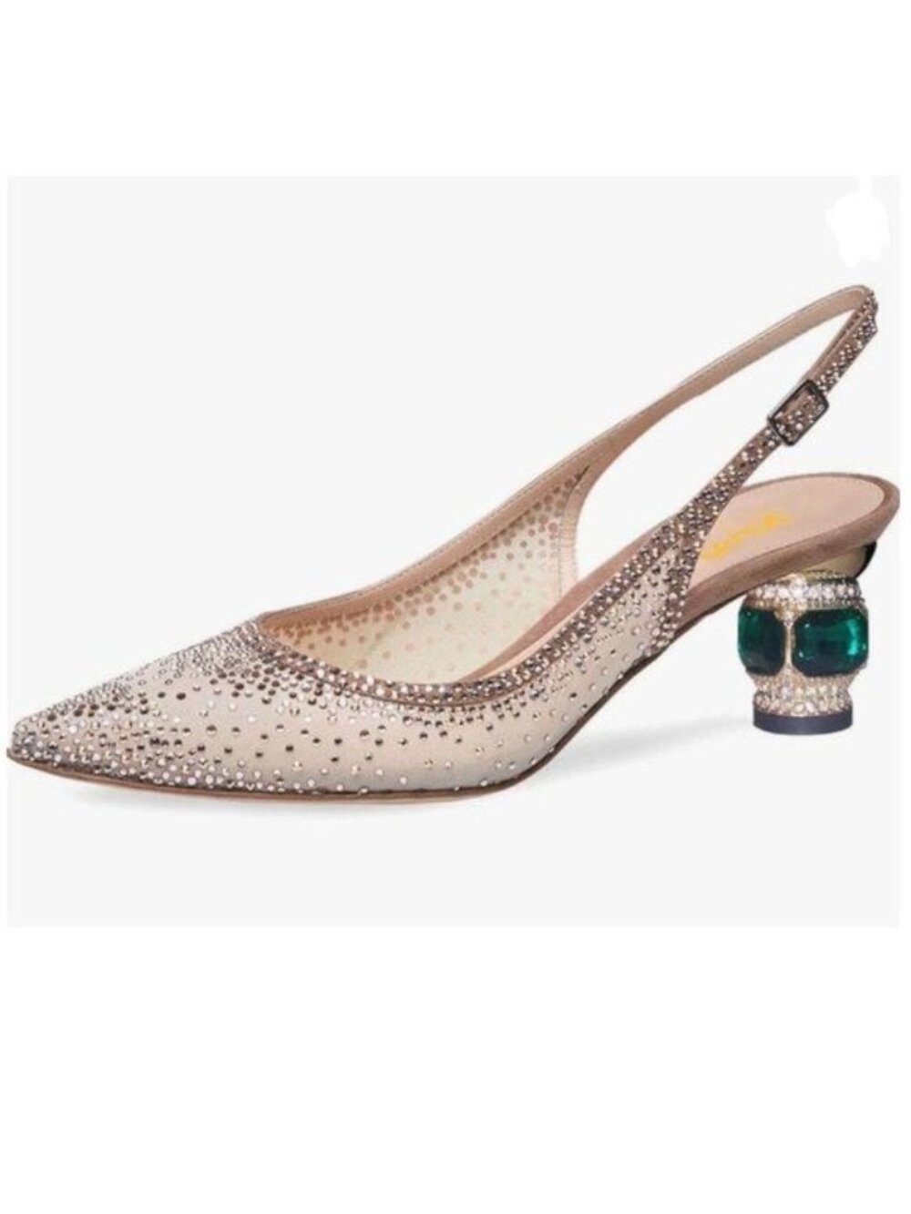 Rosy Brown Studded Slingback Chunky Low Heel Rhinestone Pointed Toe Sandals